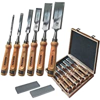 Hawerk Juego de Cinceles Gubias Formones Profesionales para Tallar Madera | 6 Cinceles + 2 Piedras de Afilar + Estuche…
